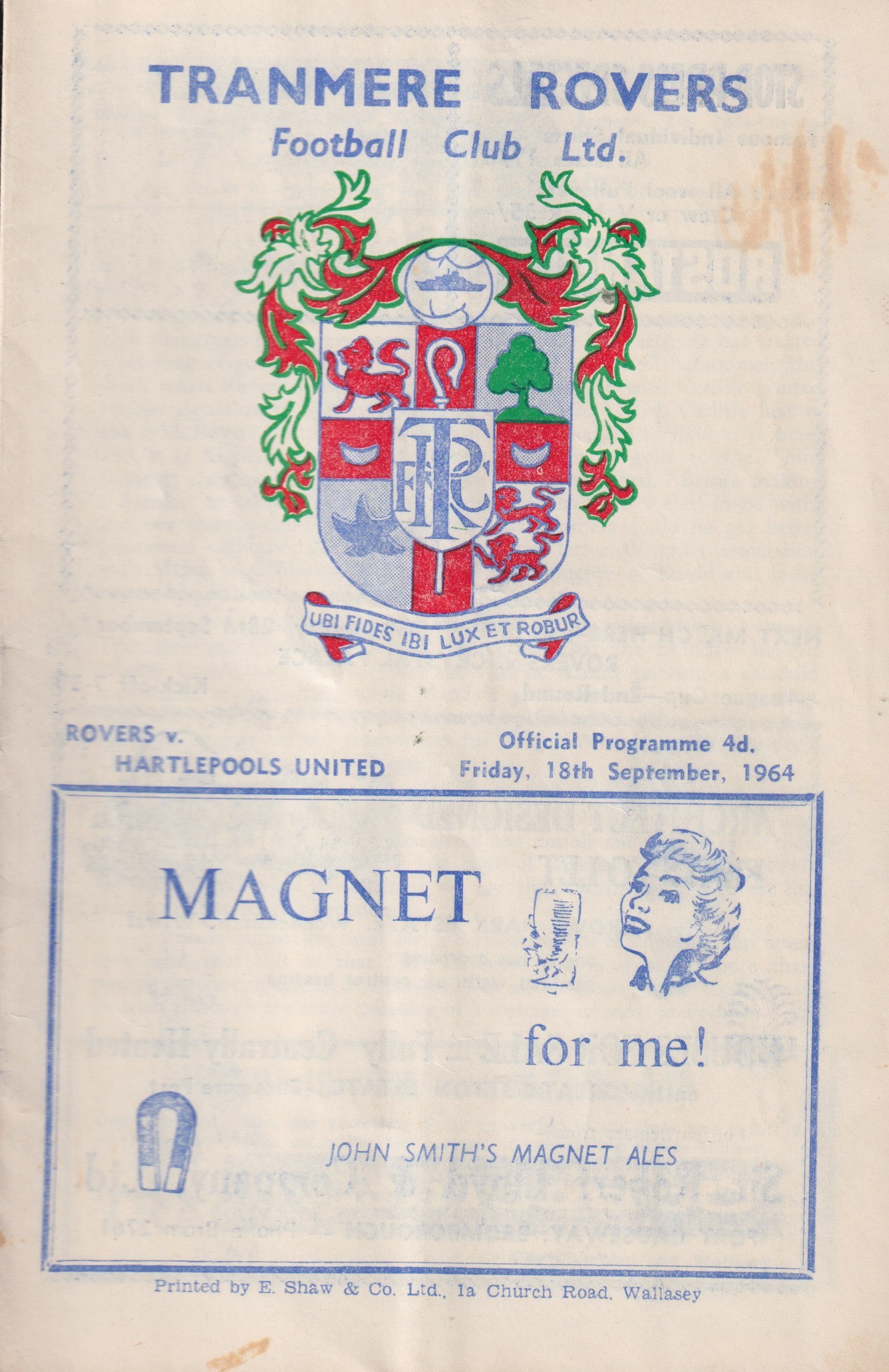 Tranmere Rovers v Hartlepool United programme